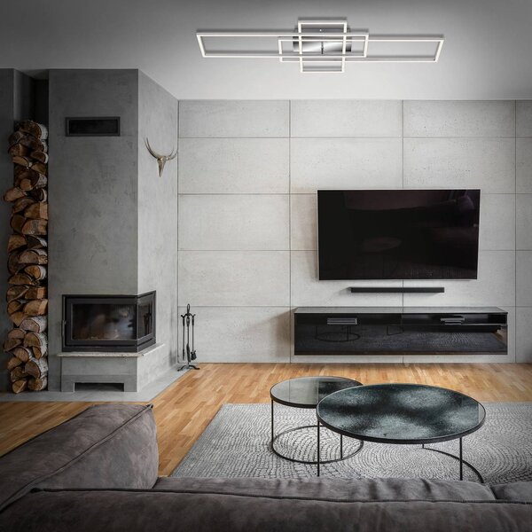 Briloner Lampa sufitowa LED Frame, możliwość ściemniania, aluminiowy / szary / cynkowy, salon / jadalnia, metal, nowoczesny