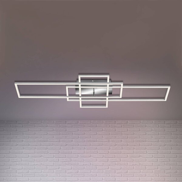 Briloner Lampa sufitowa LED Frame, możliwość ściemniania, aluminiowy / szary / cynkowy, salon / jadalnia, metal, nowoczesny