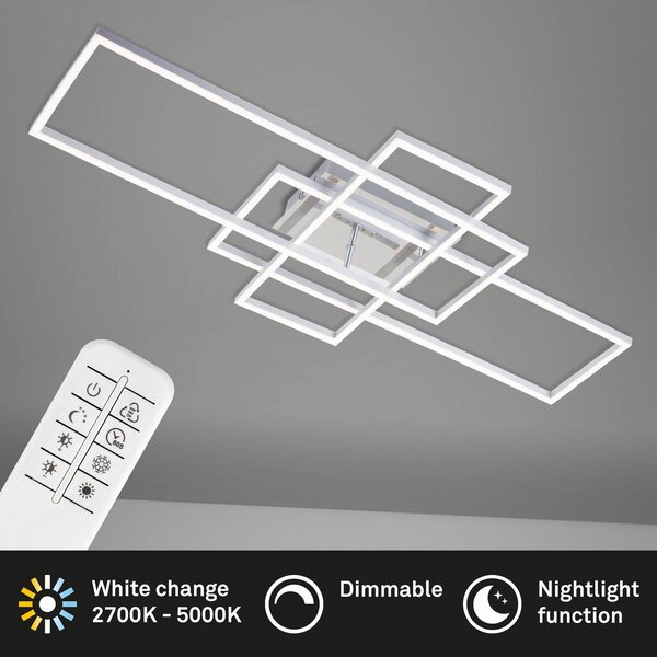 Briloner Lampa sufitowa LED Frame, możliwość ściemniania, aluminiowy / szary / cynkowy, salon / jadalnia, metal, nowoczesny