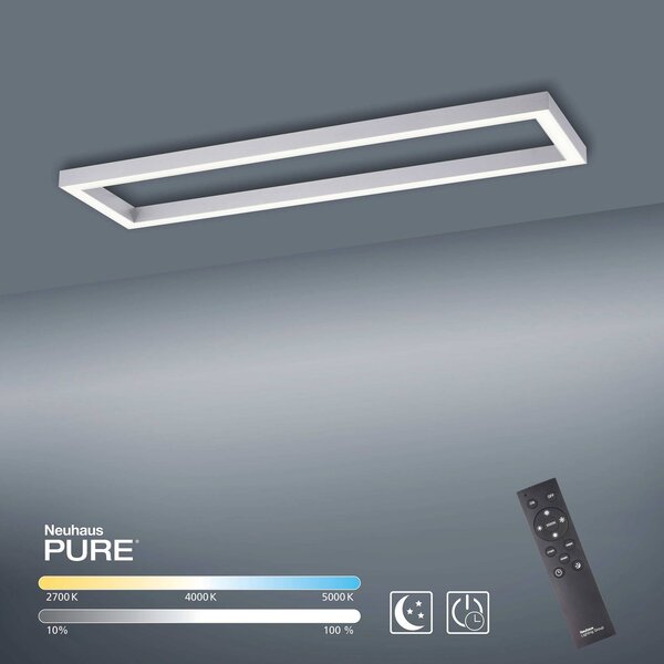 PURE Lampa sufitowa LED Lines Square, możliwość ściemniania, aluminiowy / szary / cynkowy, salon / jadalnia, metal, nowoczesny