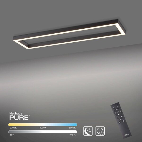 PURE Lampa sufitowa LED Lines Square, możliwość ściemniania, aluminiowy / szary / cynkowy, salon / jadalnia, metal, nowoczesny