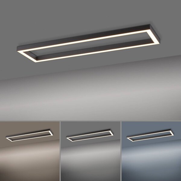 PURE Lampa sufitowa LED Lines Square, możliwość ściemniania, aluminiowy / szary / cynkowy, salon / jadalnia, metal, nowoczesny