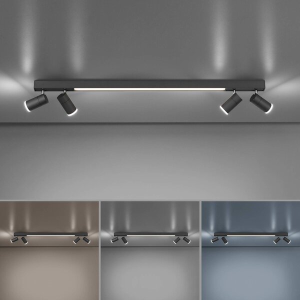 PURE Lampa sufitowa LED Lines Spot, możliwość ściemniania, aluminiowy / szary / cynkowy, salon / jadalnia, metal, nowoczesny