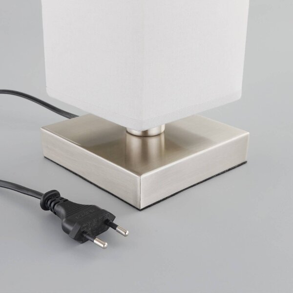 Lampa stołowa Julina Lindby, aluminiowy / szary / cynkowy, sypialnia, tkanina / materiał / jedwab, nowoczesny