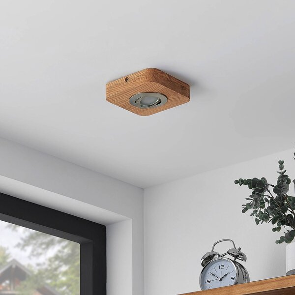 Lampa sufitowa LED Mikari, 14 cm, drewno, obrotowa Mikari Lindby, jasne drewno, salon / jadalnia, drewno, nowoczesny