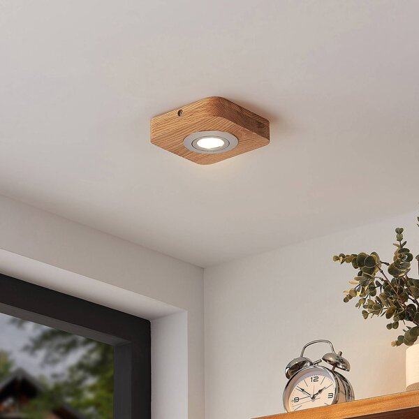 Lampa sufitowa LED Mikari, 14 cm, drewno, obrotowa Mikari Lindby, jasne drewno, salon / jadalnia, drewno, nowoczesny
