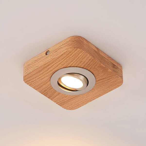 Lampa sufitowa LED Mikari, 14 cm, drewno, obrotowa Mikari Lindby, jasne drewno, salon / jadalnia, drewno, nowoczesny