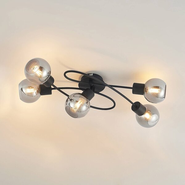 Lampa sufitowa Elaina Lindby, możliwość ściemniania, czarny, salon / jadalnia, metal, nowoczesny