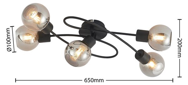 Lampa sufitowa Elaina Lindby, możliwość ściemniania, czarny, salon / jadalnia, metal, nowoczesny