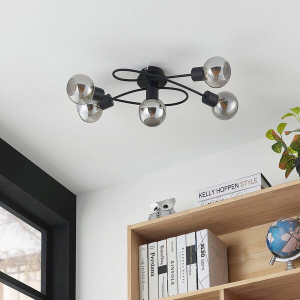Lampa sufitowa Elaina Lindby, możliwość ściemniania, czarny, salon / jadalnia, metal, nowoczesny