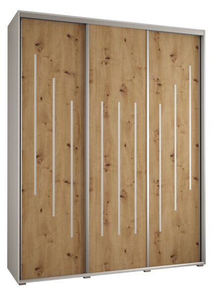 Szafa przesuwna wysoka Davos 8 200, gł. 45 cm biały + artisan + srebrny