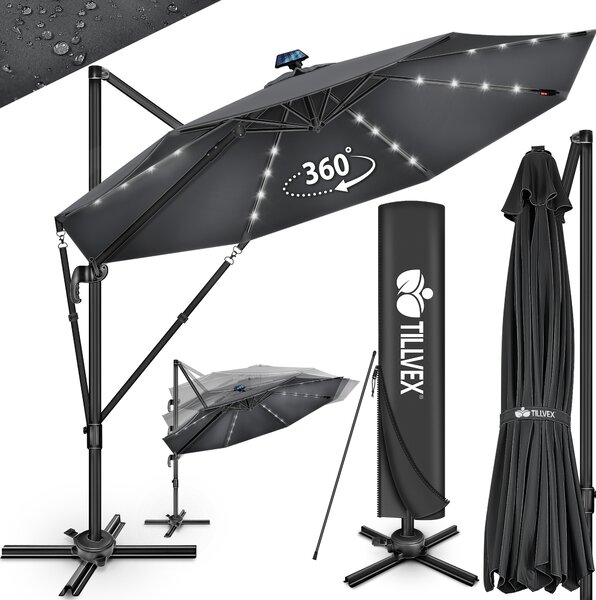 Tillvex® Premium parasol aluminiowy 330 cm antracyt + pokrowiec i ochrona przed wiatrem | parasol wspornikowy 6-krotny regulowany za pomoc korby | parasol ogrodowy 360° obrotowy przechylany | parasol na korb UV50+ duy wodoodporny