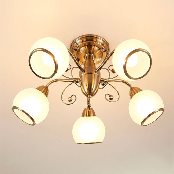 Lampa sufitowa Corentin Lindby, możliwość ściemniania, brązowy / mosiężny, salon / jadalnia, szkło, antyczny