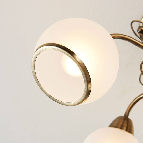 Lampa sufitowa Corentin Lindby, możliwość ściemniania, brązowy / mosiężny, salon / jadalnia, szkło, antyczny