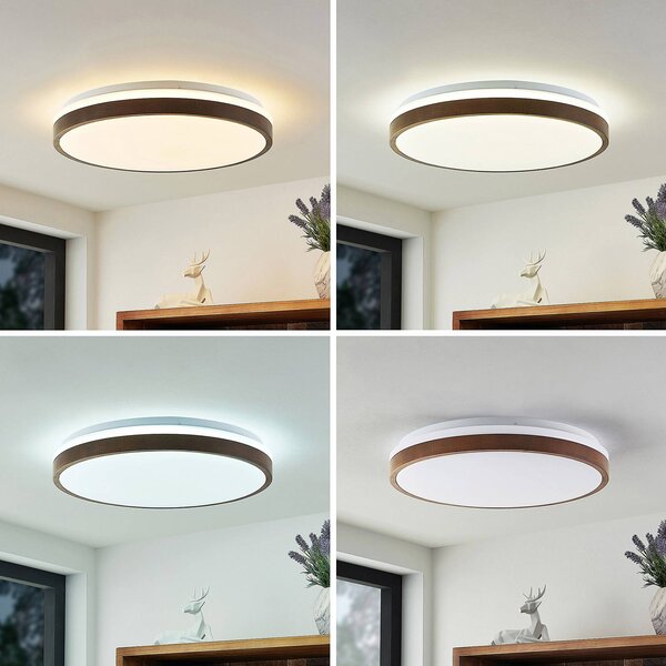 Lampa sufitowa LED Hudsona Lindby, możliwość ściemniania, ciemne drewno, salon / jadalnia, drewno, nowoczesny