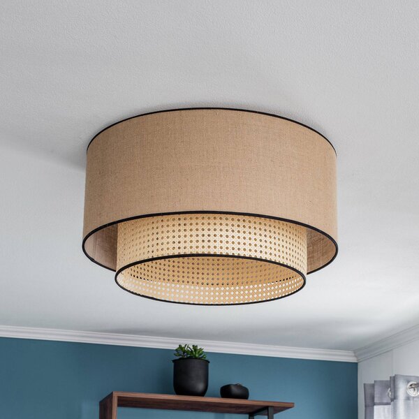 Lampa sufitowa Big Boho Duolla, możliwość ściemniania, jasne drewno, salon / jadalnia, tkanina / materiał / jedwab, dworkowy / rustykalny