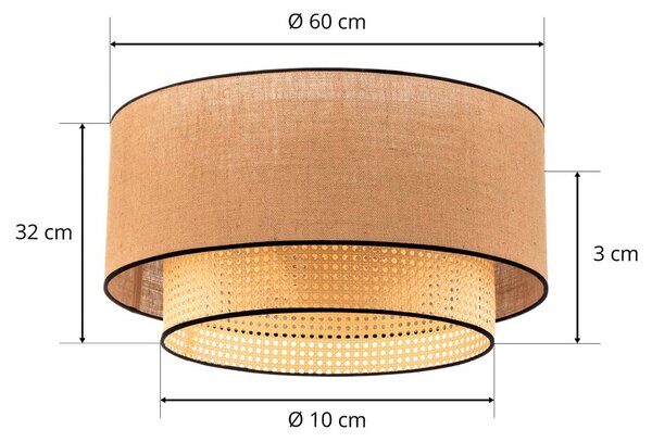 Lampa sufitowa Big Boho Duolla, możliwość ściemniania, jasne drewno, salon / jadalnia, tkanina / materiał / jedwab, dworkowy / rustykalny