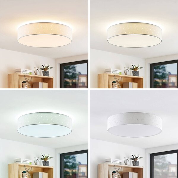 Lampa sufitowa LED Ellamina Lindby, możliwość ściemniania, biały / opal, salon / jadalnia, tkanina / materiał / jedwab, nowoczesny