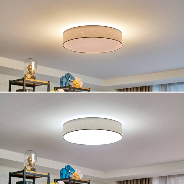 Lampa sufitowa LED Ellamina Lindby, możliwość ściemniania, biały / opal, salon / jadalnia, tkanina / materiał / jedwab, nowoczesny