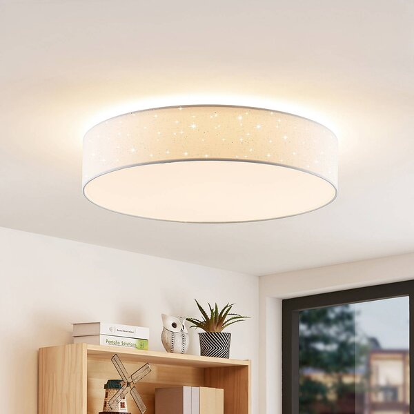 Lampa sufitowa LED Ellamina Lindby, możliwość ściemniania, biały / opal, salon / jadalnia, tkanina / materiał / jedwab, nowoczesny