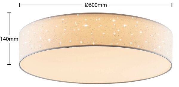 Lampa sufitowa LED Ellamina Lindby, możliwość ściemniania, biały / opal, salon / jadalnia, tkanina / materiał / jedwab, nowoczesny