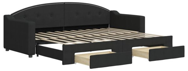 Sofa rozsuwana z szufladami, czarna, 80x200 cm, tkanina