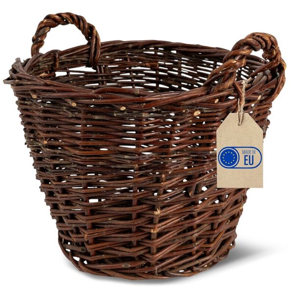 Kosz na pranie wiklinowy | CREATIVE HOME | Okrągły duży uniwersalny 30 cm | Ciemny brązowy