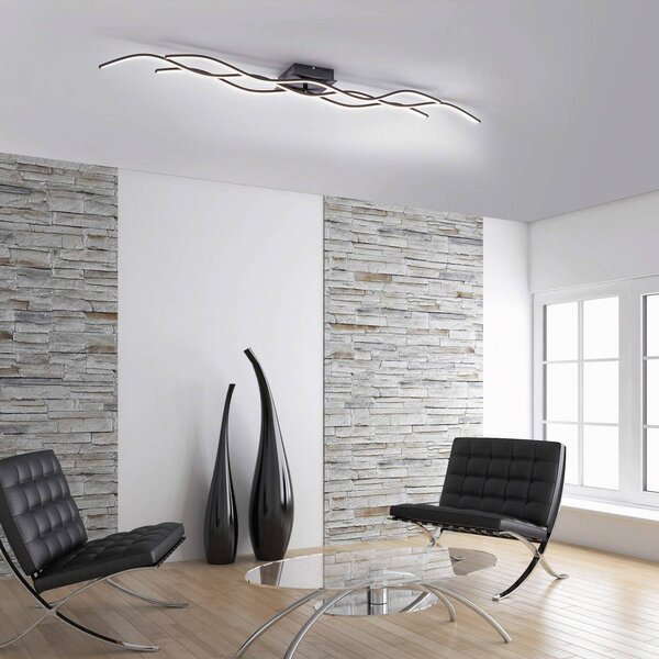 JUST LIGHT. GmbH Lampa sufitowa LED Wave, czarny, salon / jadalnia, metal, nowoczesny