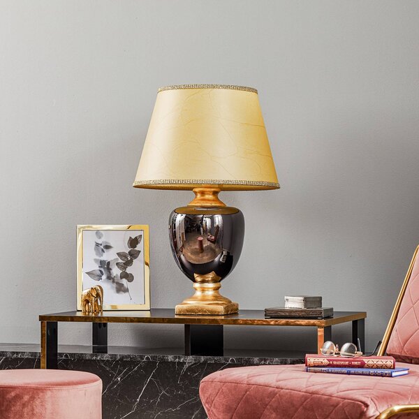 Lampa stołowa Mozart ONLI, mosiężny / złoty, salon / jadalnia, tkanina / materiał / jedwab, antyczny