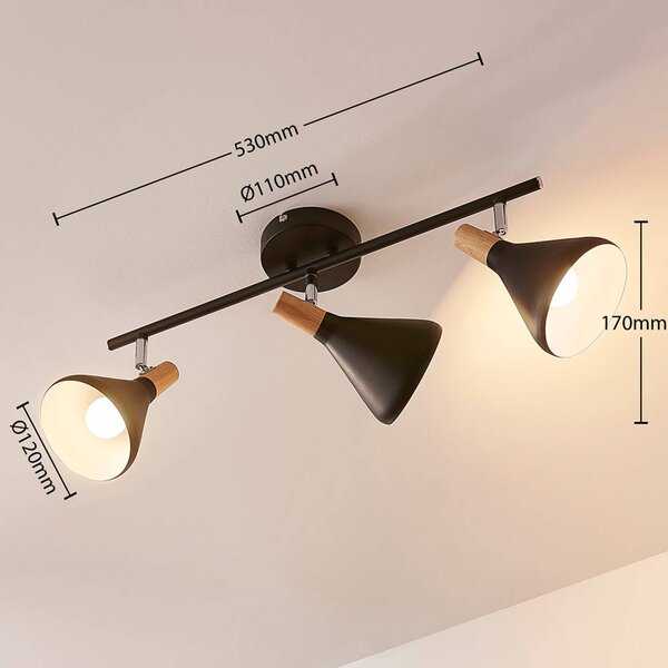 Lampa sufitowa Lindby Arina, 53 cm, czarna, 3-punktowa, E14 Arina Lindby, możliwość ściemniania, czarny, sypialnia, metal, nowoczesny