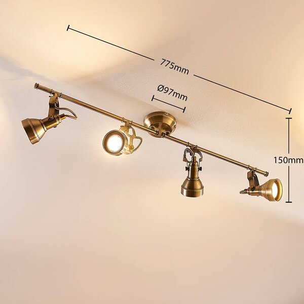Lampa sufitowa PERSEAS Lindby, możliwość ściemniania, brązowy / mosiężny, salon / jadalnia, metal, antyczny