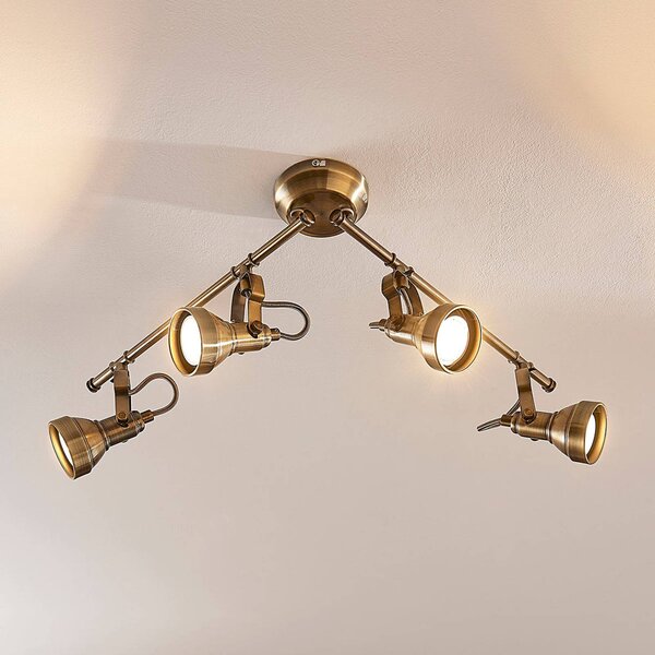 Lampa sufitowa PERSEAS Lindby, możliwość ściemniania, brązowy / mosiężny, salon / jadalnia, metal, antyczny