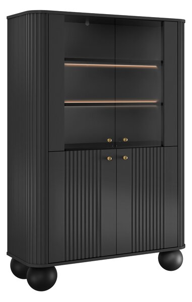 Witryna Vesper 103 cm czterodrzwiowa - czarny / złote uchwyty / nogi kule