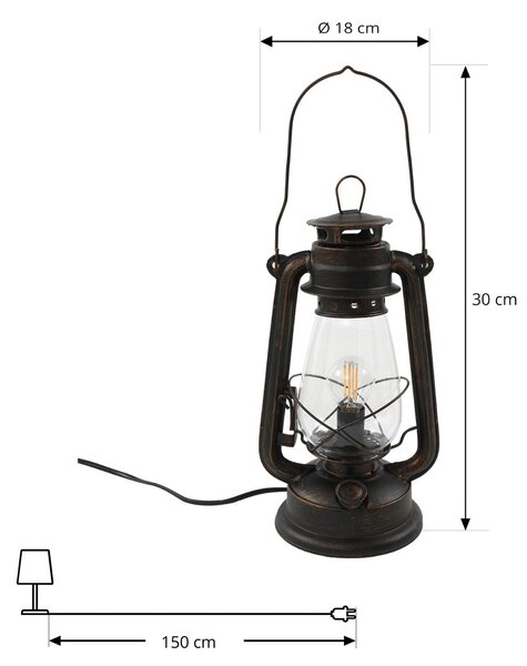 Lampa stołowa Lindby Raisa, kolor rdzawy, metal, latarnia, 30cm