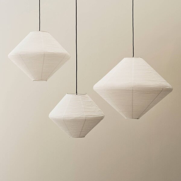 HAY Klosz lampy Diamond, Ø 60 cm, biały, papier/bambus Diamond, biały / opal, salon / jadalnia, papier / lunolit / lunopal, skandynawski