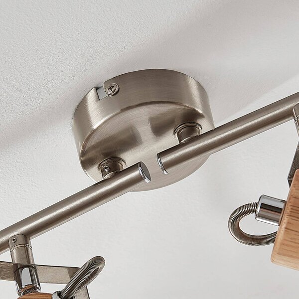 Lampa sufitowa Dennis z drewna, 4-punktowa. Lindby, możliwość ściemniania, aluminiowy / szary / cynkowy, kuchnia, metal, nowoczesny