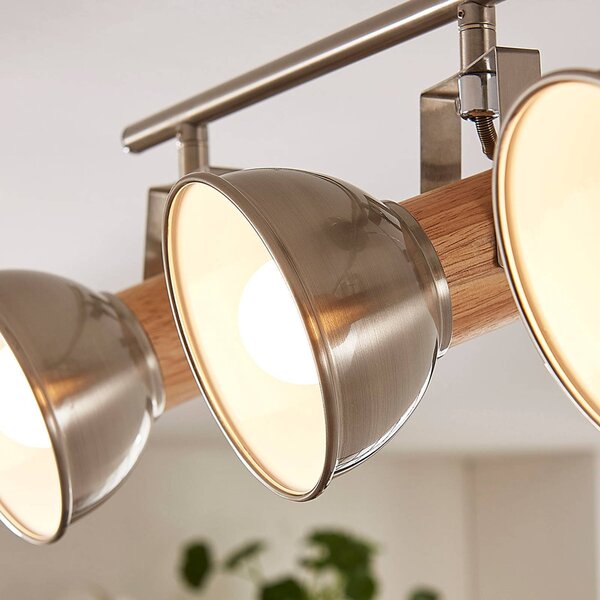Lampa sufitowa Dennis z drewna, 4-punktowa. Lindby, możliwość ściemniania, aluminiowy / szary / cynkowy, kuchnia, metal, nowoczesny