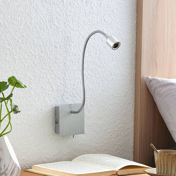 Lindby Kinkiet LED Anjalee, aluminiowy / szary / cynkowy, salon / jadalnia, aluminium, nowoczesny
