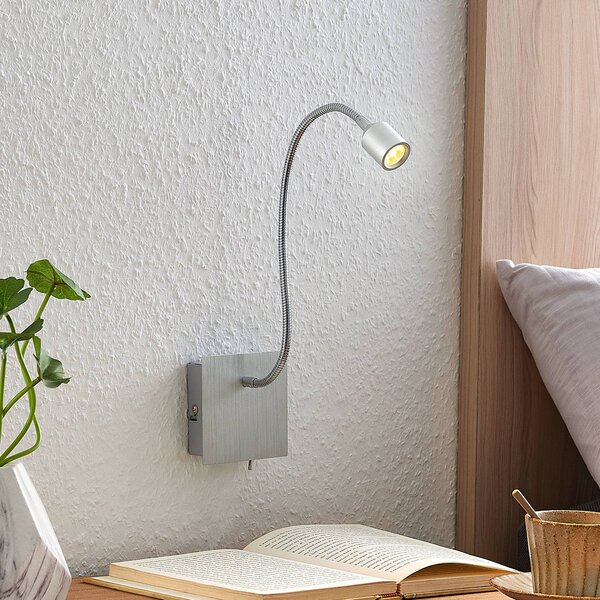 Lindby Kinkiet LED Anjalee, aluminiowy / szary / cynkowy, salon / jadalnia, aluminium, nowoczesny