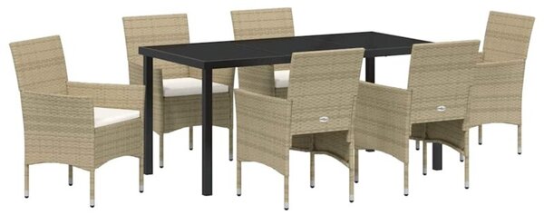 Zestaw Mebli Ogrodowych Komplet Jadalniany Z Poduszkami 7-Częściowy Beżowy Rattan Na Taras Balkon Ogród