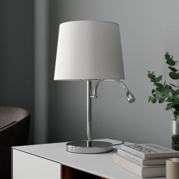 Lampa stołowa Benjiro Lindby, biały / opal, salon / jadalnia, tkanina / materiał / jedwab, nowoczesny