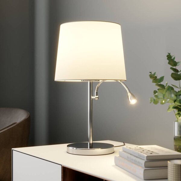 Lampa stołowa Benjiro Lindby, biały / opal, salon / jadalnia, tkanina / materiał / jedwab, nowoczesny