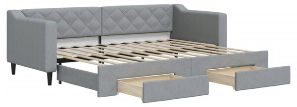 Sofa rozsuwana z szufladami, jasnoszara, 80x200 cm, tkanina