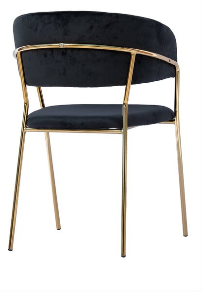 Krzesło welurowe Glamour VELVET ze złotymi nogami - czarne