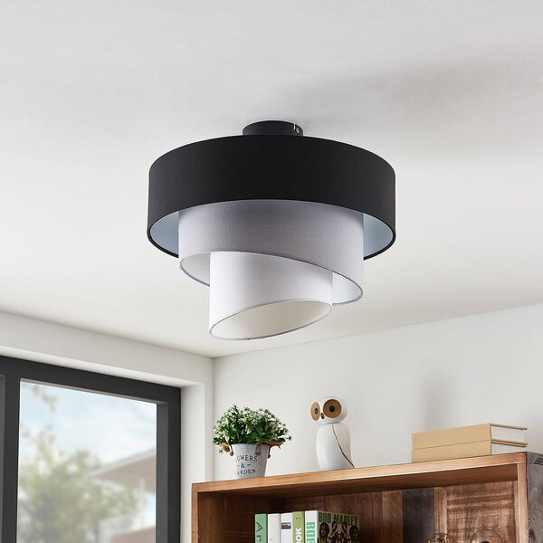 Lampa sufitowa Coria Lindby, możliwość ściemniania, aluminiowy / szary / cynkowy, salon / jadalnia, tkanina / materiał / jedwab, nowoczesny