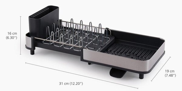 Czarny regulowany plastikowy ociekacz 31x19 cm Extend Slim Steel – Joseph Joseph