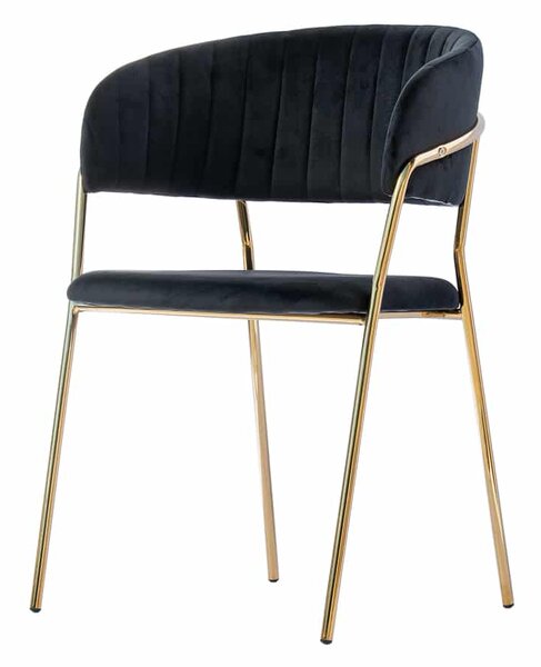 Krzesło welurowe Glamour VELVET ze złotymi nogami - czarne