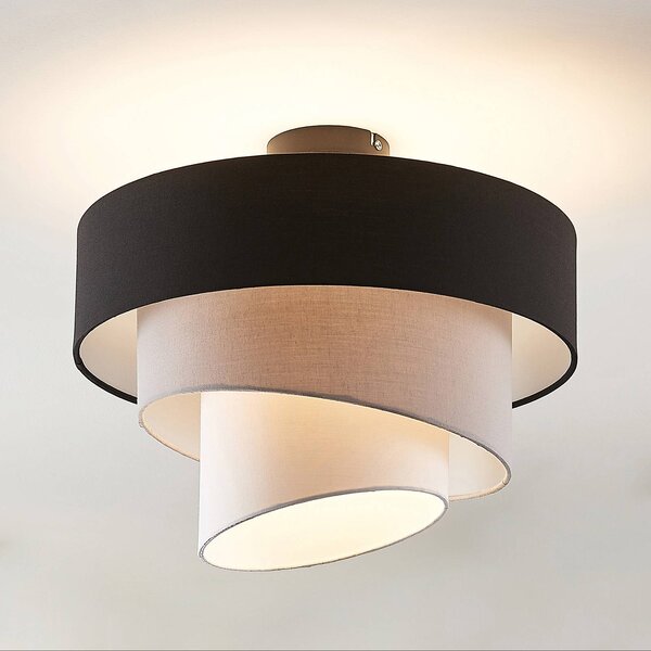 Lampa sufitowa Coria Lindby, możliwość ściemniania, aluminiowy / szary / cynkowy, salon / jadalnia, tkanina / materiał / jedwab, nowoczesny