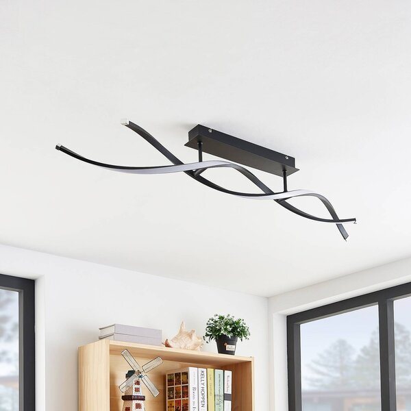 Lampa sufitowa LED Welina Lindby, możliwość ściemniania, czarny, salon / jadalnia, metal, nowoczesny