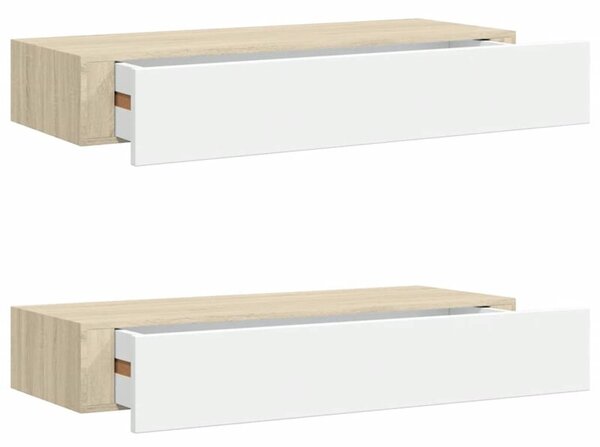 Półki ścienne do szuflad 2 szt. dąb i biel 60x23,5x10cm mdf
